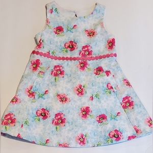 Janie & Jack Pink & Blue Floral Pique Dress Girls Size 18-24M NWT
